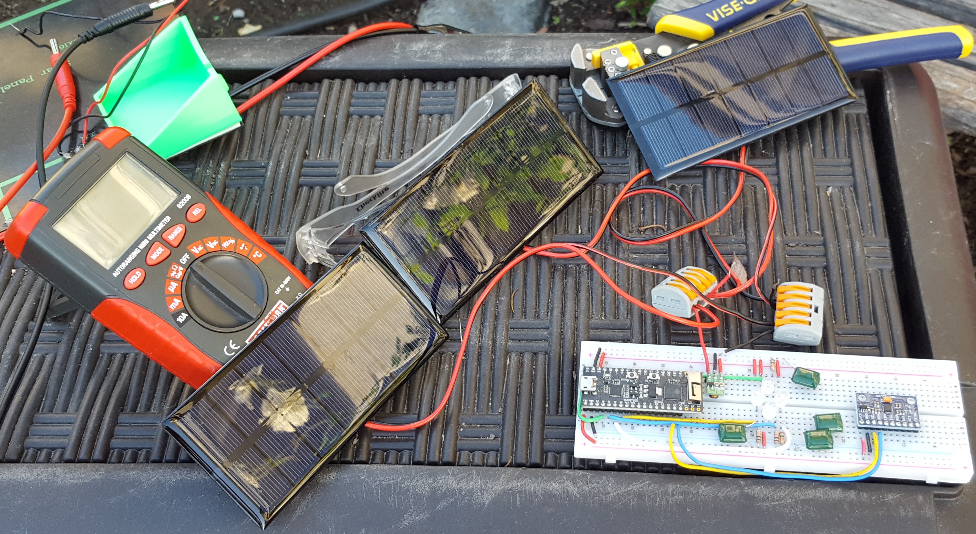 3 solar panels in parallel, 3.5V, 250 mA each powering ESP-PICO-KIT, 4 photocells, 1 MPU-9255.jpg